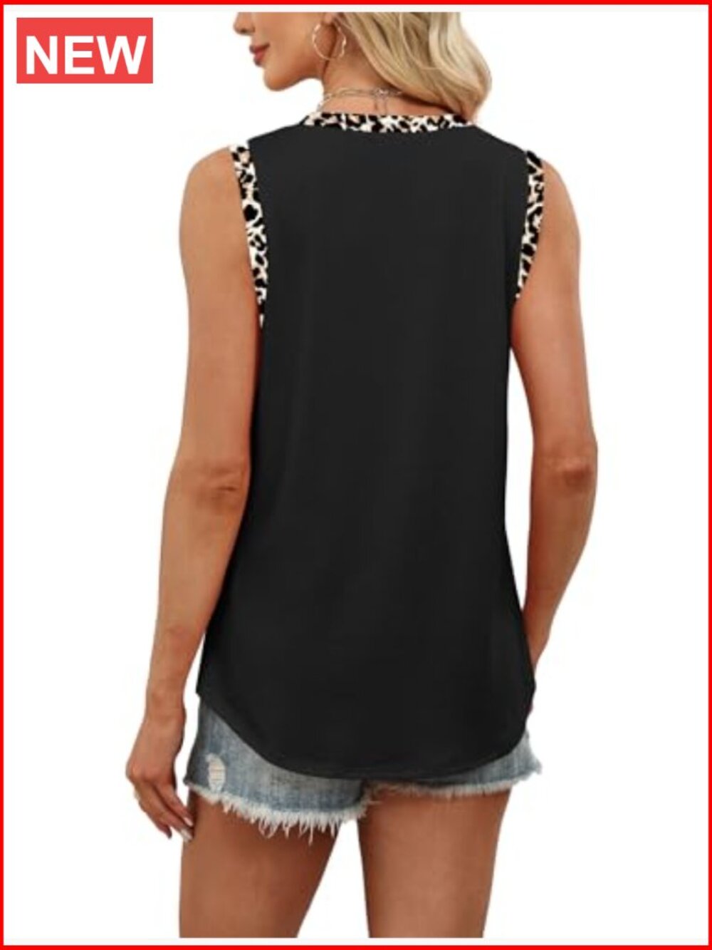 Women's Round Neck Color Block Sleeveless Tank Top Curved Hem Loose Fit Beach - Picture 6 of 6